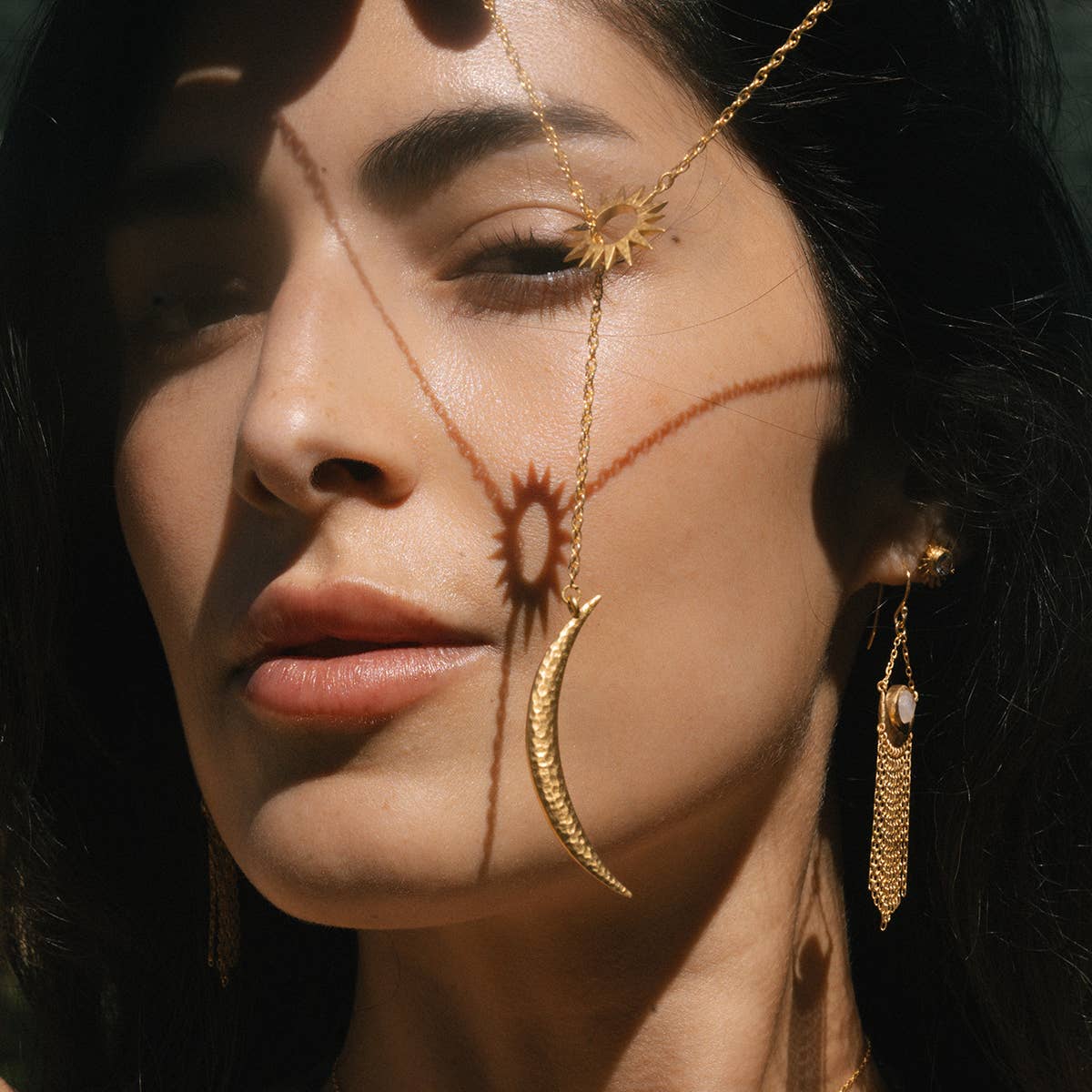 Woven Dreams Celestial Sun and Moon Lariat Necklace